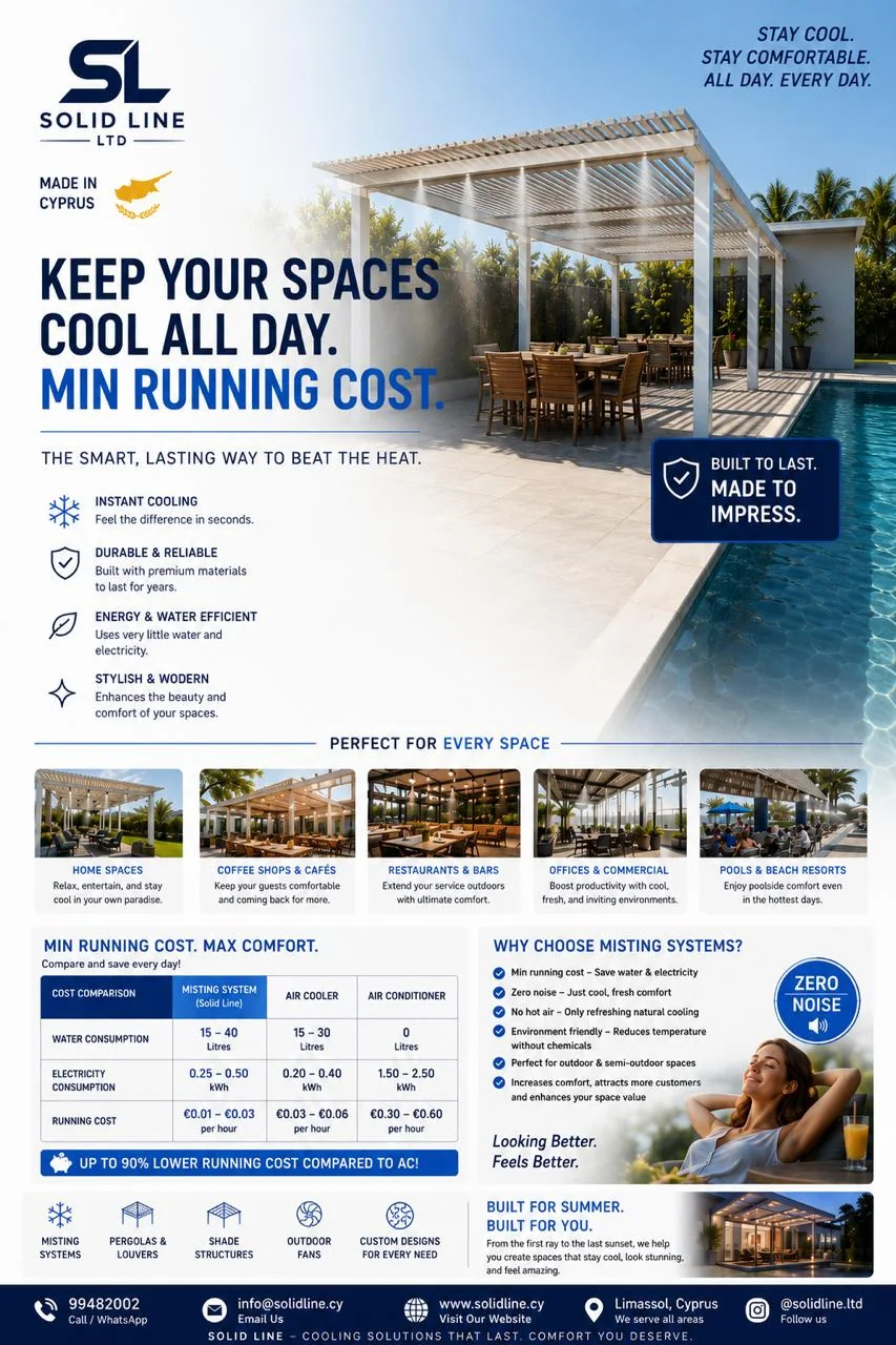 Outdoor misting system for cafés, restaurants and commercial terraces in Cyprus